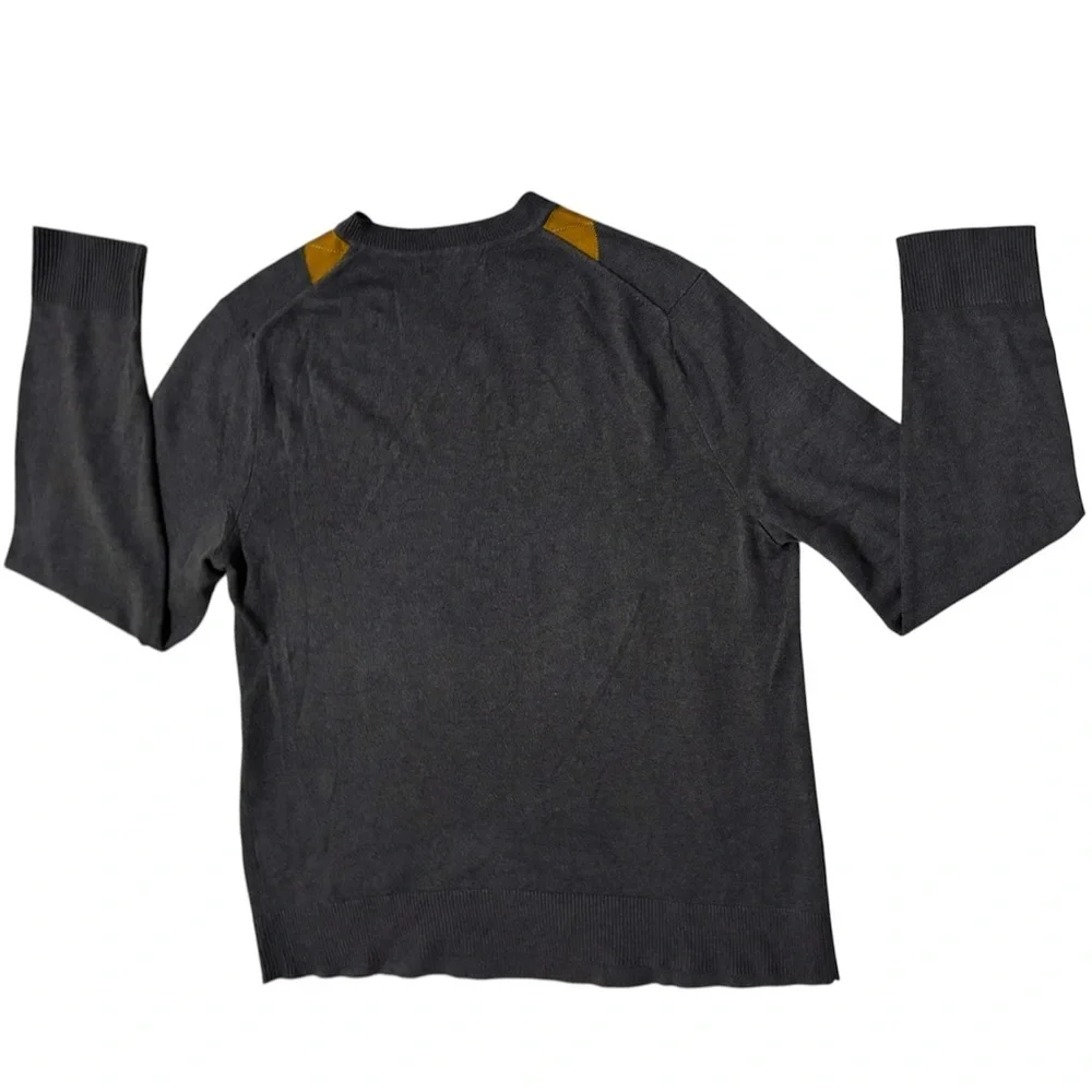 BANANA REPUBLIC Men's Gray and Gold Argyle V-Neck Sweater
